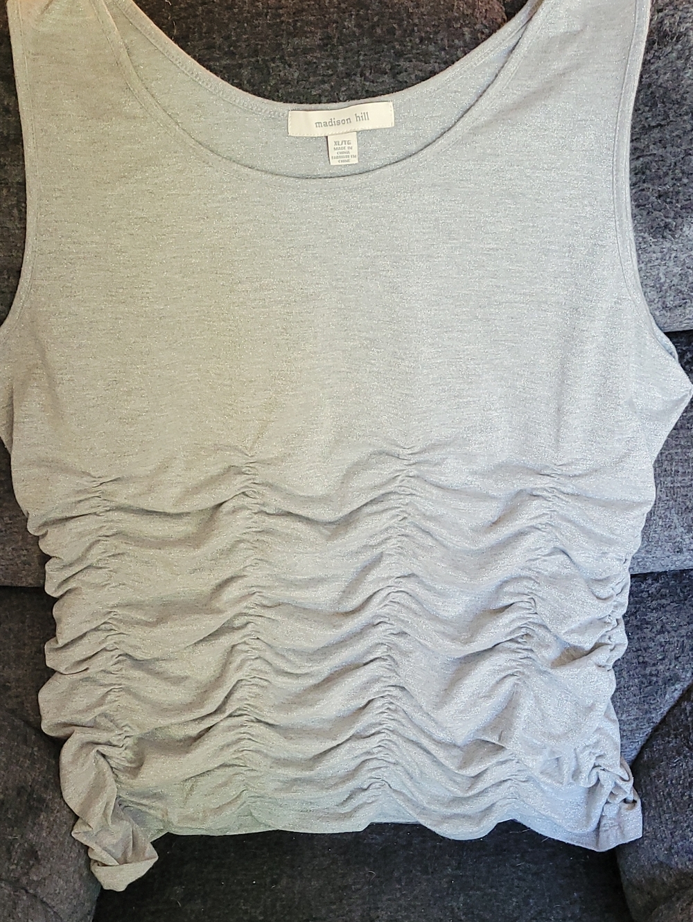 Madison Light Gray Silvery Ruched Tank Top
